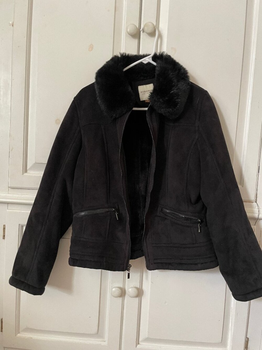Sonoma women's black winter fur lining coat size M neutral minimalist outdoors